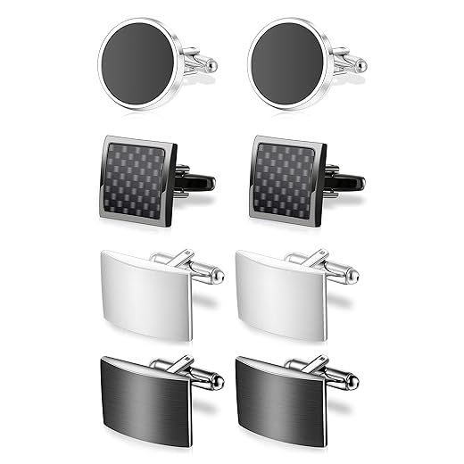 4 Pairs Cufflinks for Men Set Unique Cuff Links Mens Business Groom Gifts