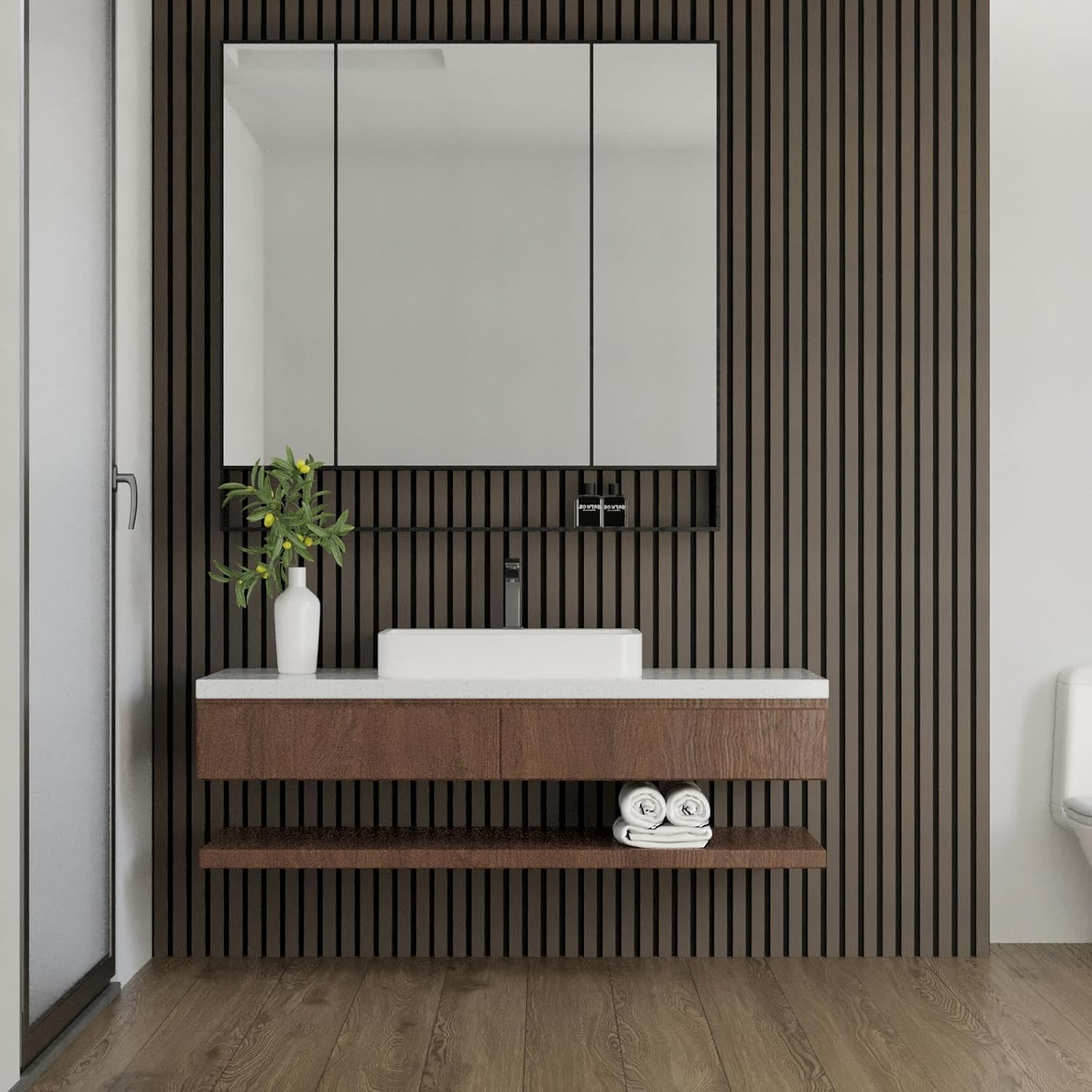 Oxdigi Wood Slat Wall Panel 23.6" X 47.2" - 2 Pcs - Light Walnut