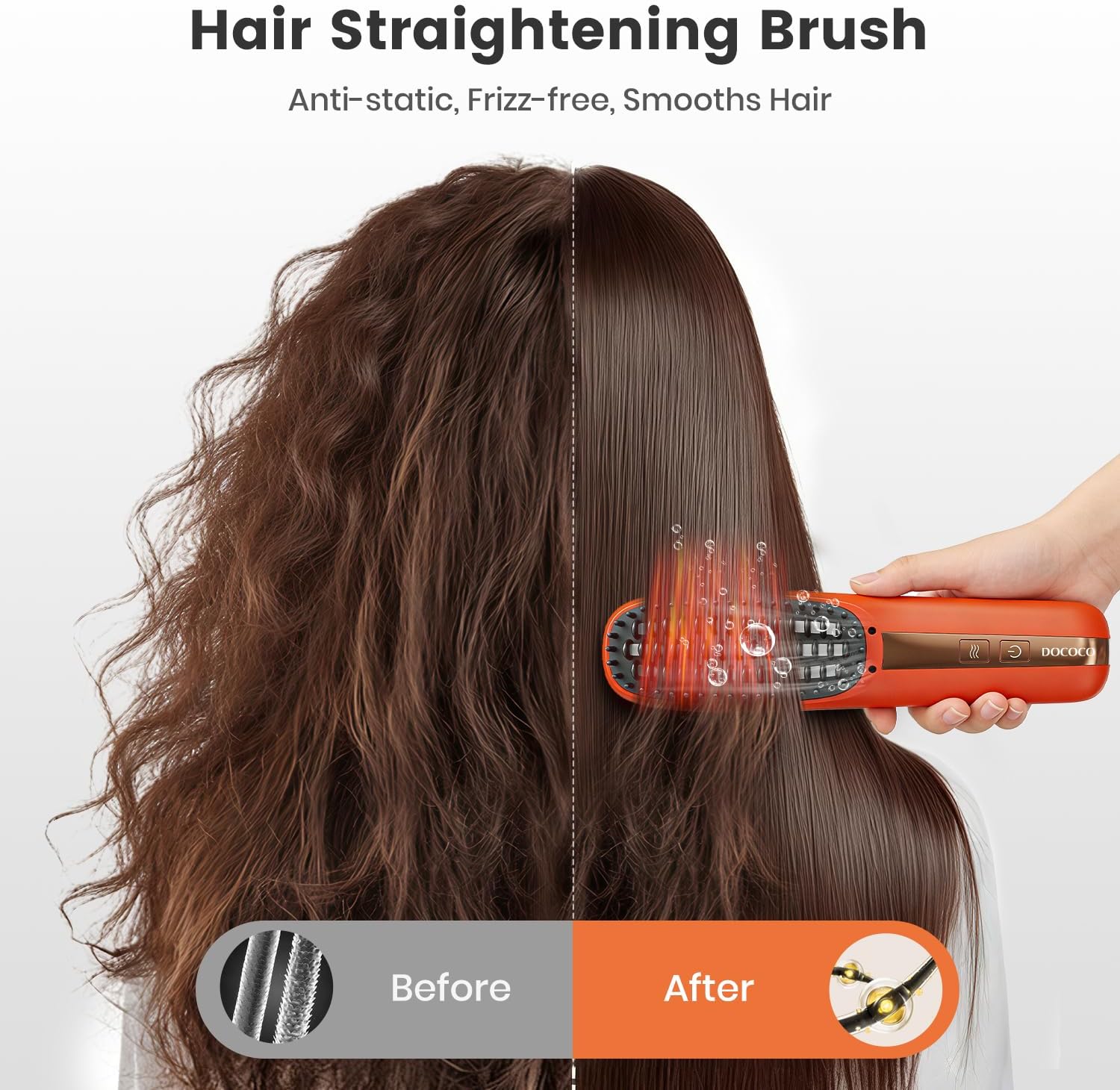 Cordless Hair Straightener Brush, Portable Straightening Brush for Travel, Heat Brush Hair Straightener for Smooth, Anti-Frizz Hair, Fast Heating, Lightweight on-The-go, Anti-Scald for Women