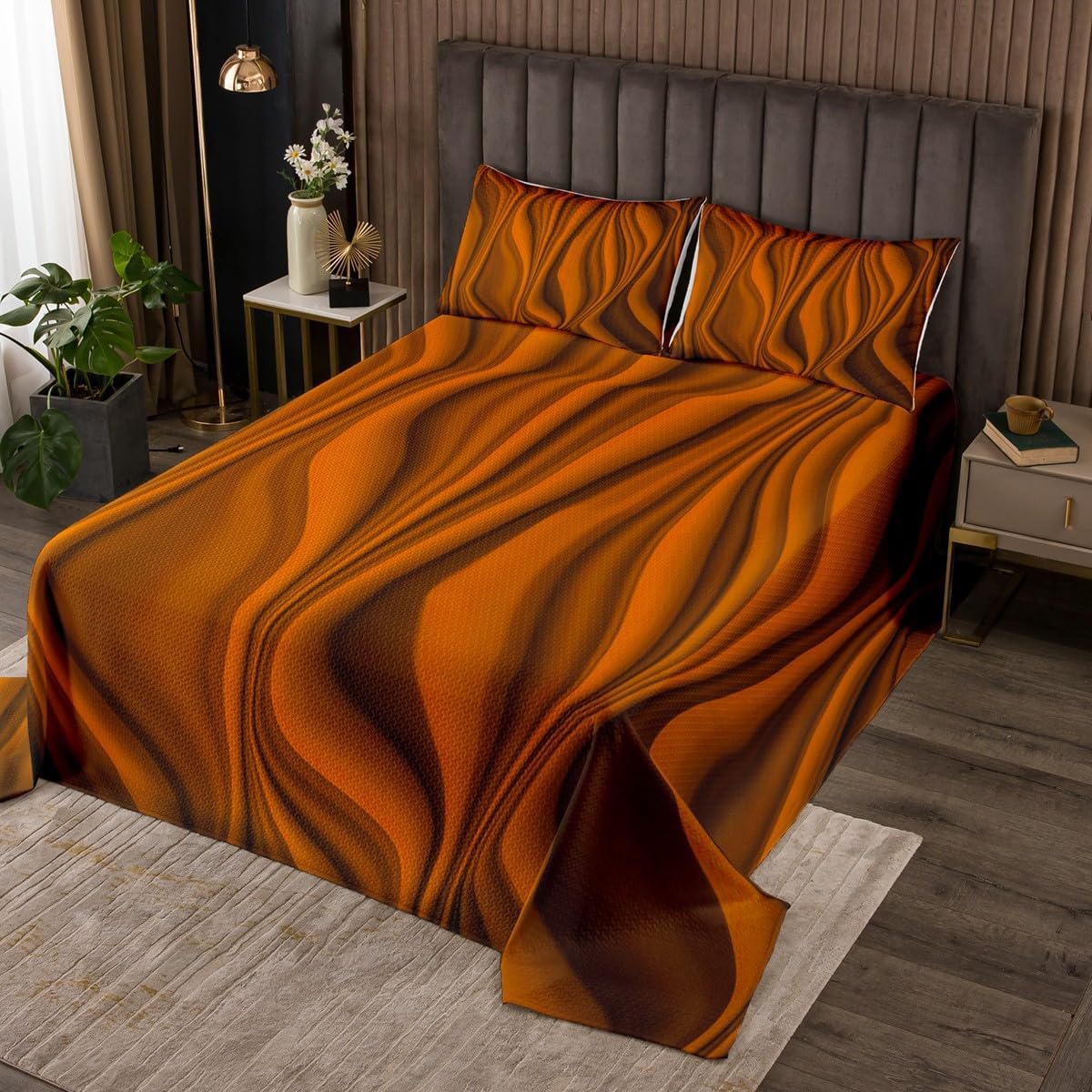 Erosebridal 3D Curve Quilted Twin Size Abstract Bedspread for Men Women Adults Stripe Aesthetic Modern Brown Black Quilted Coverlet Soft Luxury Coverlet Set