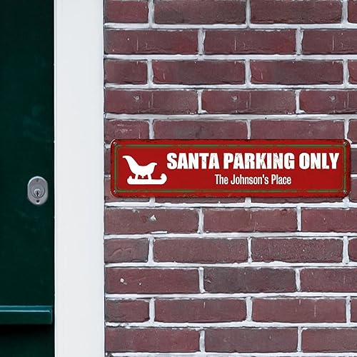 Vista 15 de Santa's Workshop North Pole Street Letreros personalizados de metal para exteriores, letrero de metal de bienvenida para Navidad, decoración