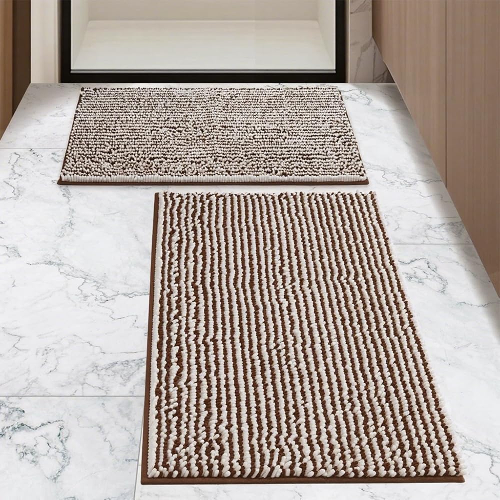 NUOVARUGS Ultra-Soft Bathroom Rug Set, 2-Piece – Absorbent, Non-Slip, Machine Washable Bath Mats for Bathroom, Shower, Sink, Kitchen （20" x 32" + 17"