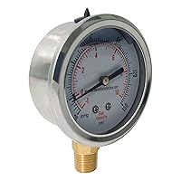 Vista 7 de HFS (R) -30inHg-0-150psi Manómetro de vacío relleno de líquido de glicerina, tamaño de dial de 2.5", montaje inferior NPT de 1/4", caja de acero