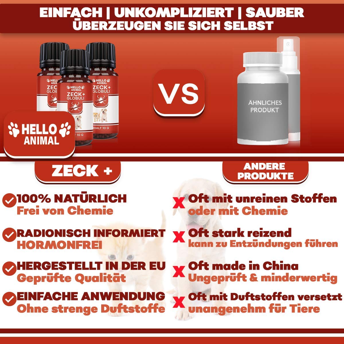 Hello Animal ZECK+ - Píldoras de 10 g, protección contra garrapatas, gato y perro, apoyo vegetal para el tiempo de las garrapatas, dosificación fácil, alimento complementario natural para animales
