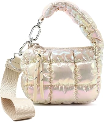 DOYOGI Mini Quilted Wristlet Bag for Women, Puffer Handbags,Evening Bags,Charm Lipstick Bag,Cute bag Charm for Gift