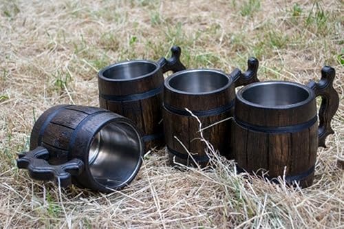 Miniatura 3 de Set of Wooden Beer Mugs, 2 Wooden Mug, Beer Mug, Gift for Him, Set of Mugs, Wooden Mug with Metal Inside, Groomsman Gift, Groosman Mug