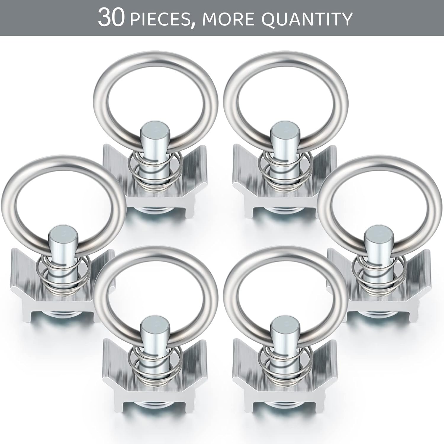 Hotop Single Stud Fitting L Track 4, 000lb Capacity with Stainless Steel Round Ring Aluminum Keeper Cargo Control for Airline Track Logistic Installation(10 Pcs)