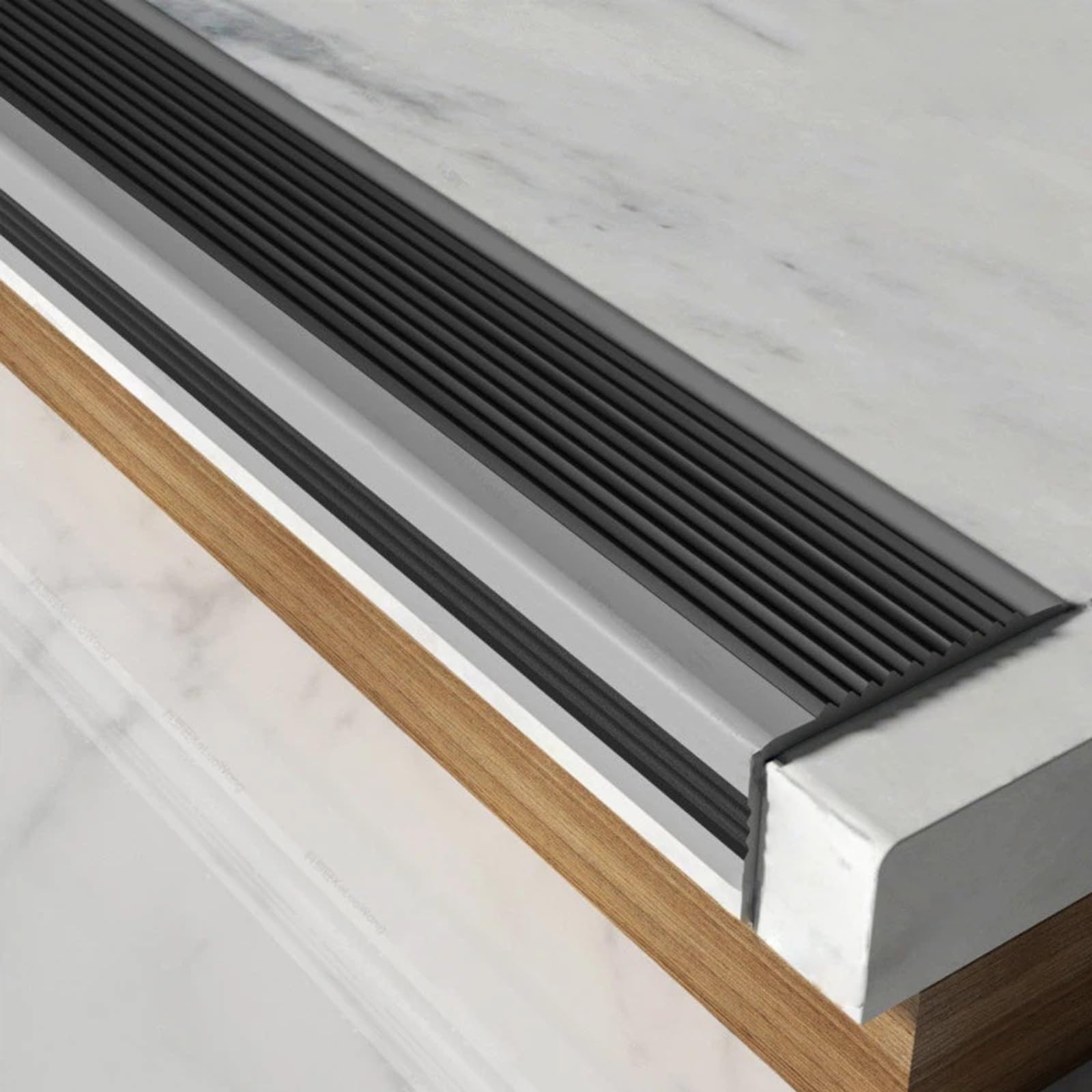 Profilo antiscivolo per gradini, autoadesivo, in PVC, materiale ignifugo e antiscivolo, per gradini, 6 x 3 cm, lunghezza 30 m, perfetto per sicurezza e durata.