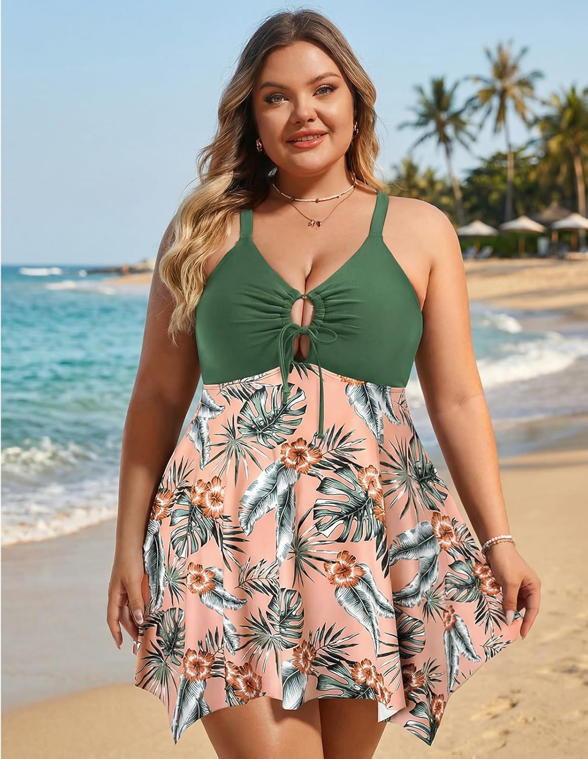 Hanna Nikole Plus Size Swimsuit for Women: One Piece Swim Dress Tummy Control Bathing Suit Adjustable Cut Out Swimwear