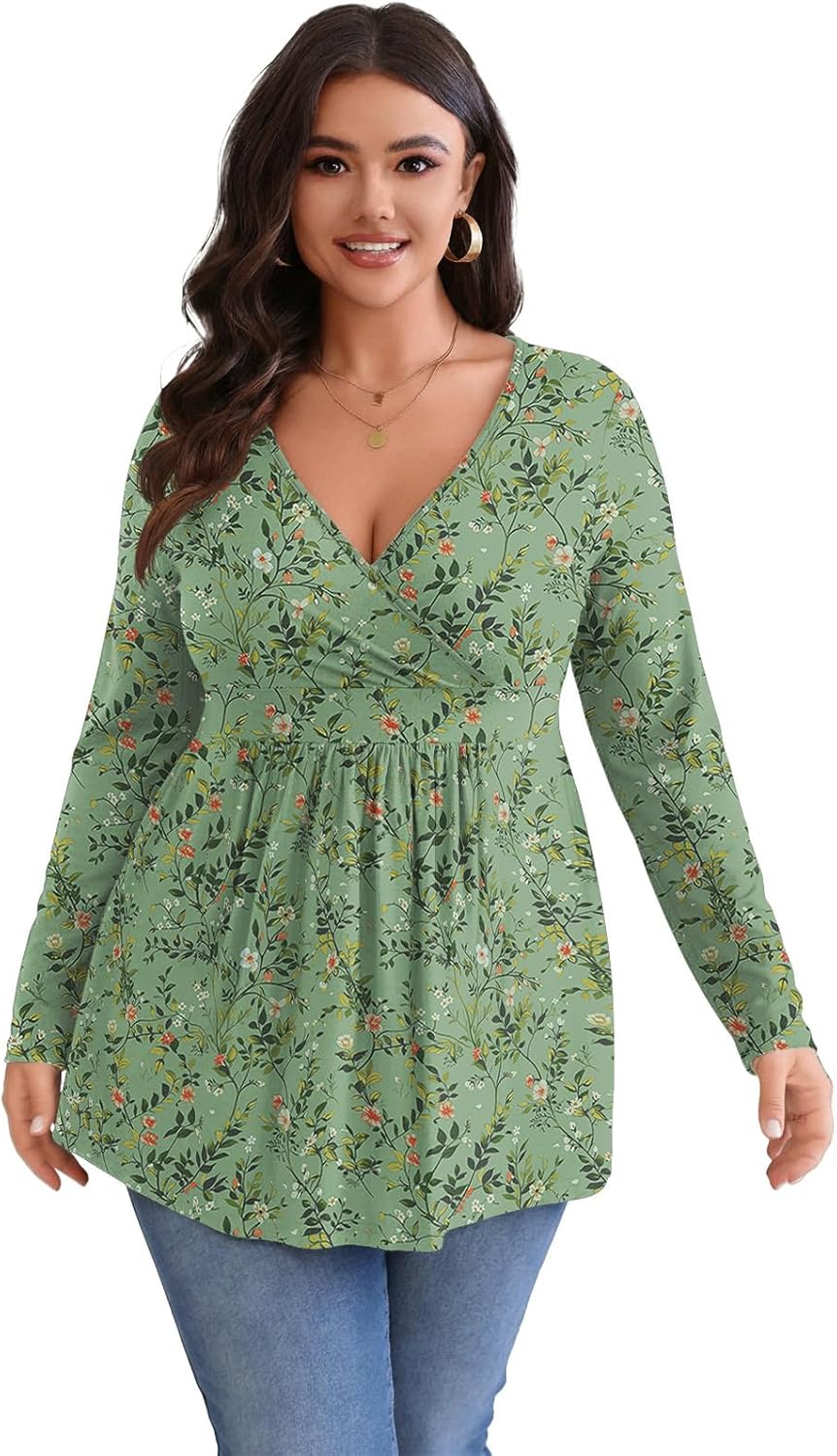 POSESHE Womens Plus Size Long Sleeves Tops 2025 Fall Winter Tunic Tops Casual V-Neck Wrap Shirts Dressy Work Blouses L-4XL - Image 6