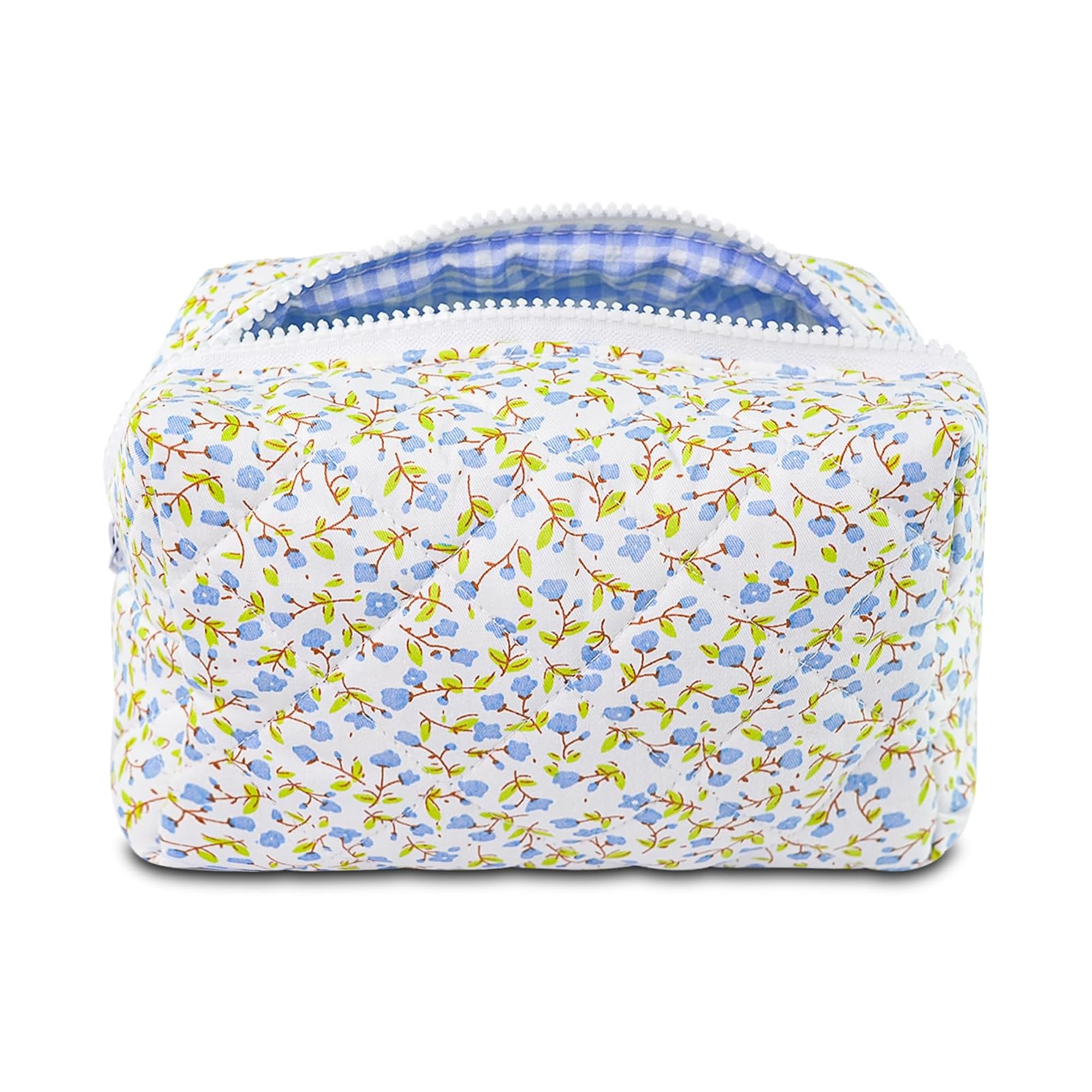 Quilted Makeup Bag, Floral Cotton Travel Toiletry Pouch