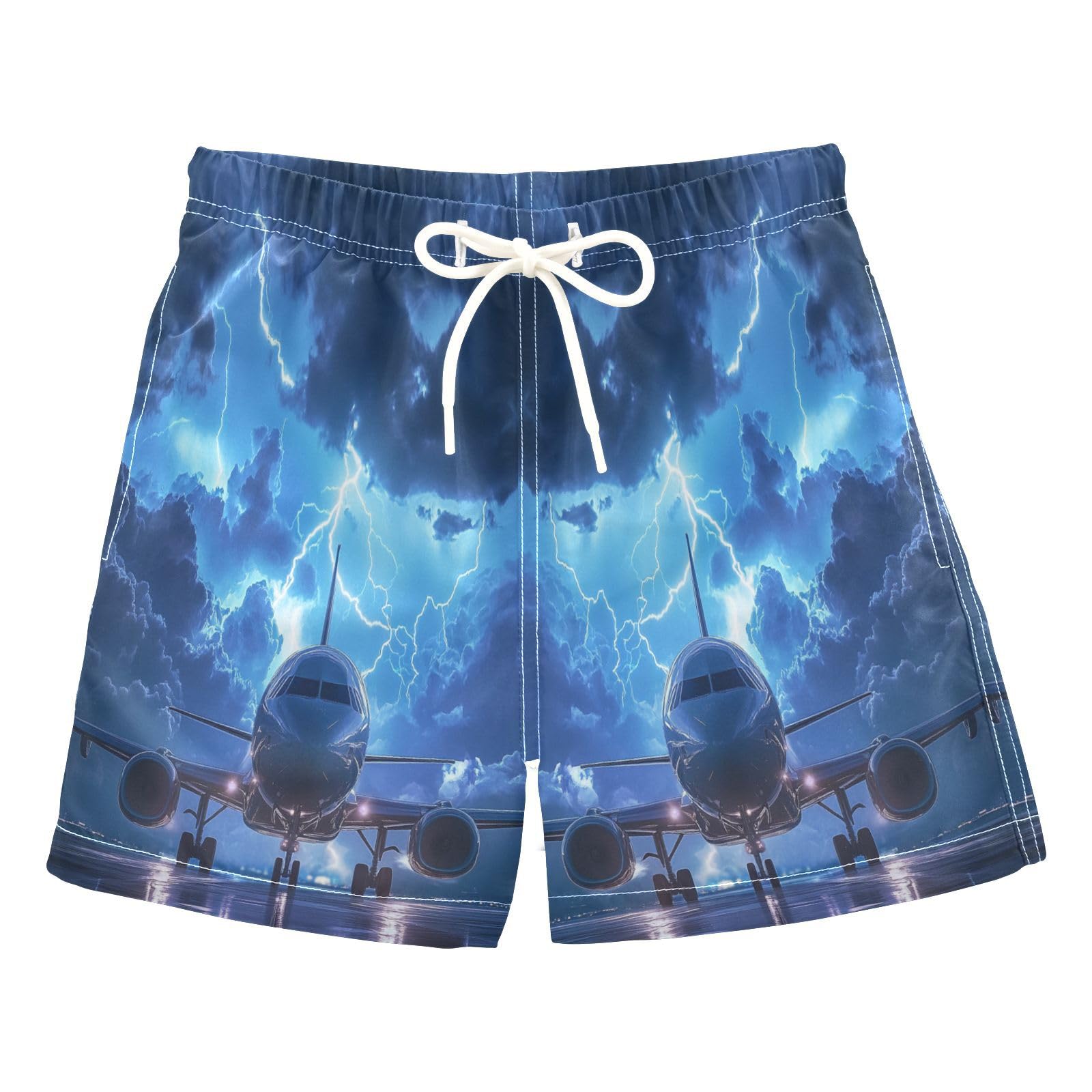 Jucciaco Boys Swim Trunk Quick Dry Beach Board Shorts Airplane Aircraft Lightning Flying Swimwear for Kids Multicolor