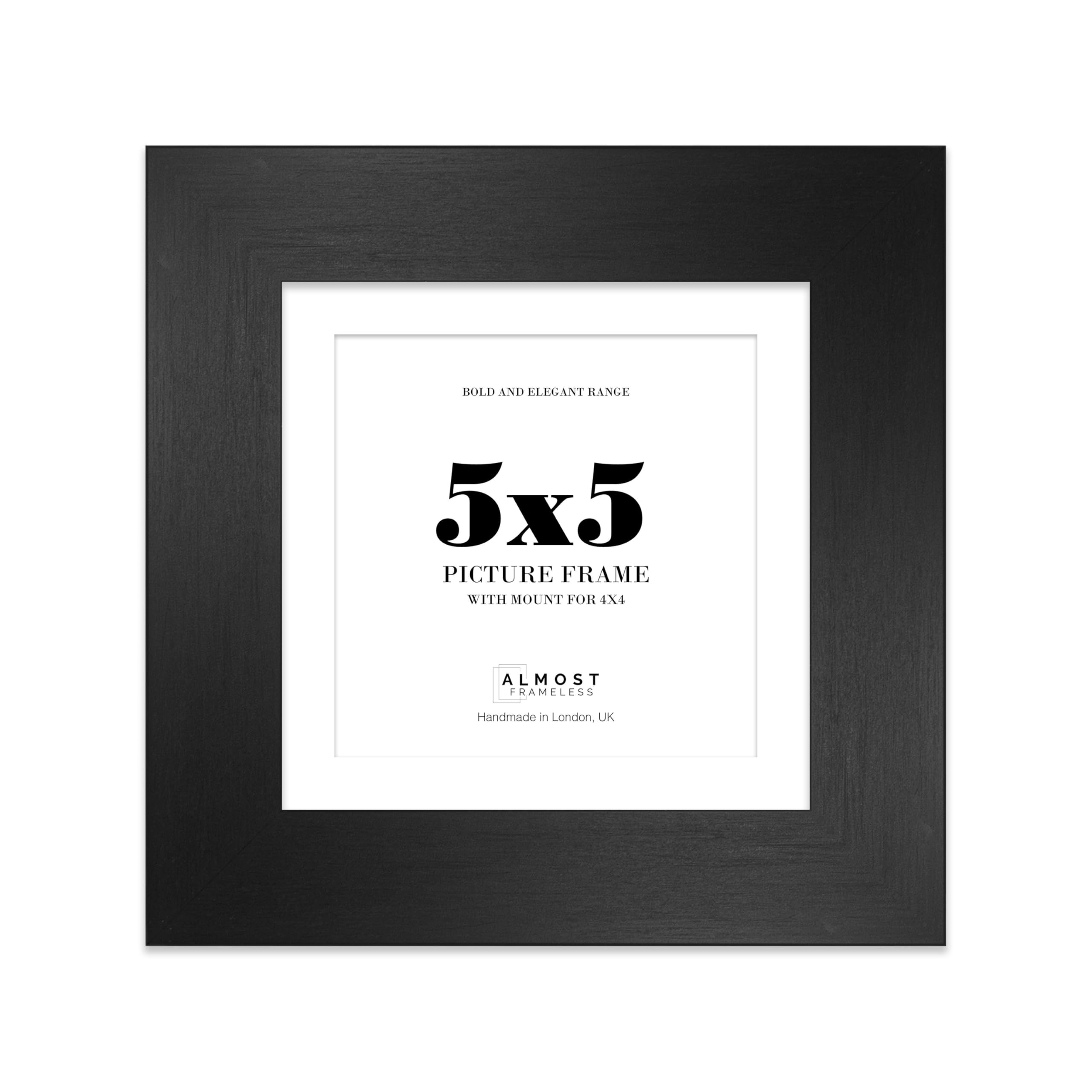 5x5 Black Square Frame With Mount for 4x4 Pictures 28mm Edge Frame Display with Wall Hooks and Kickstand, 1 Pack