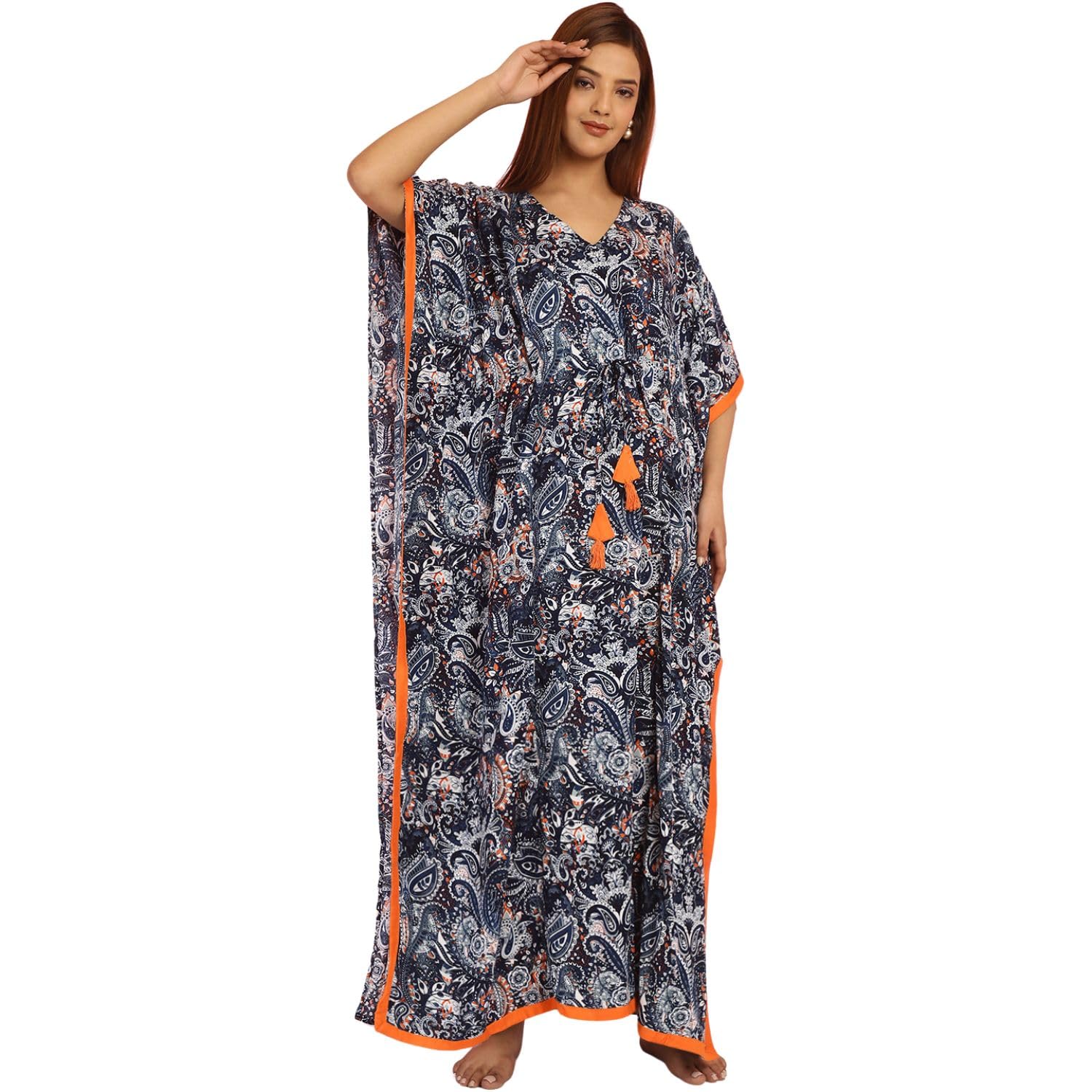secret wish Rayon Floral Blue Maternity Kaftan/Free Size/Feeding/Nursing/Zipper/Drawstring/Printed/Full Length-picture-25