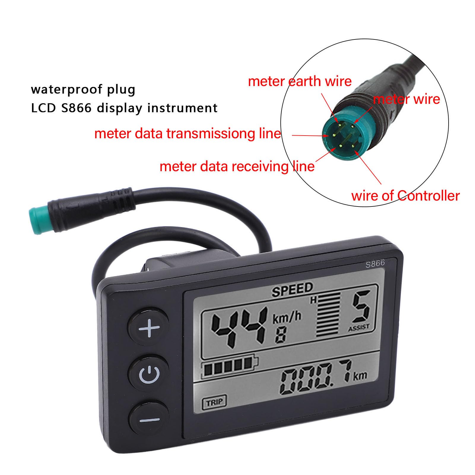 ERYUE LCD Display Meter with Waterproof Plug, ABS Material, IP65 Grade, for 24V 36V 48V Electric