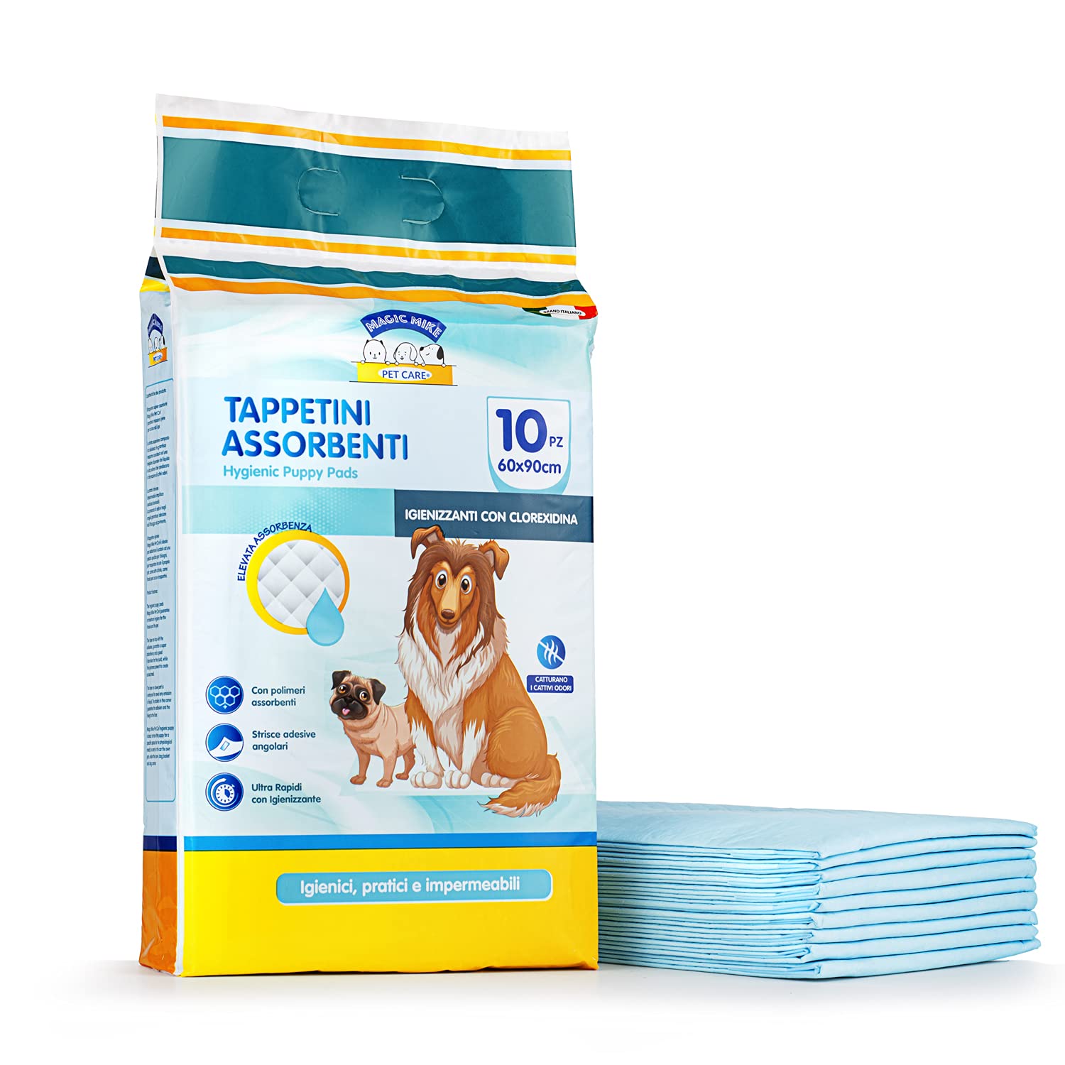 Magic Mike Pet Care - Tappetini Igienici Assorbenti Per Animali Domestici, 10 pezzi, Blu, 60 x 90 cm - 10 confezioni da 10 Pz.