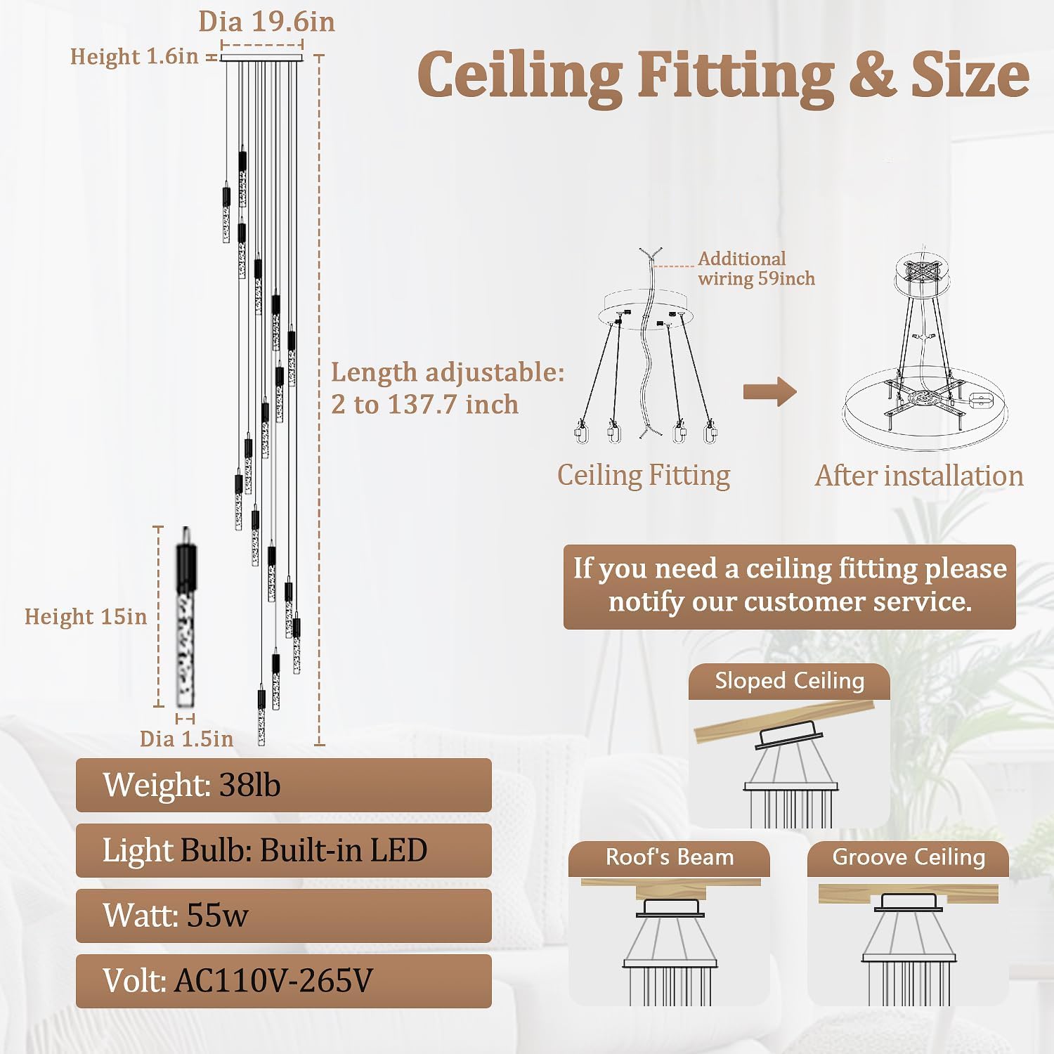 Flashing God 137'' Large Crystal Chandeliers for High Ceiling 16-Lights Stairway Chandelier Modern Sliver Chandelier Crystal Pendant Ceiling Light for Living Room Foyer Entrance