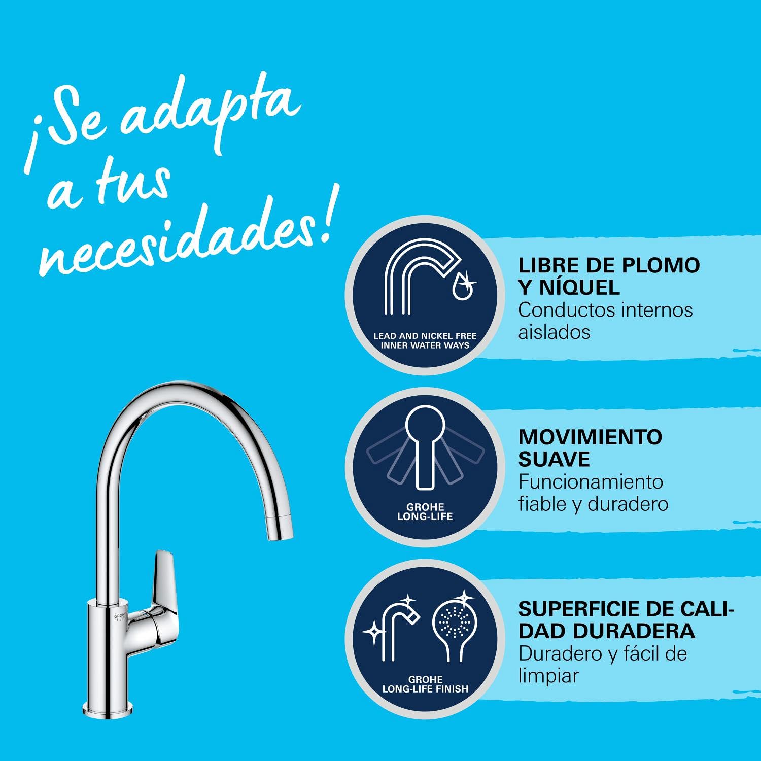 GROHE StartEdge, Grifo de cocina (caño alto en C, giro de 360º, menor consumo de agua), cromo, 30529001
