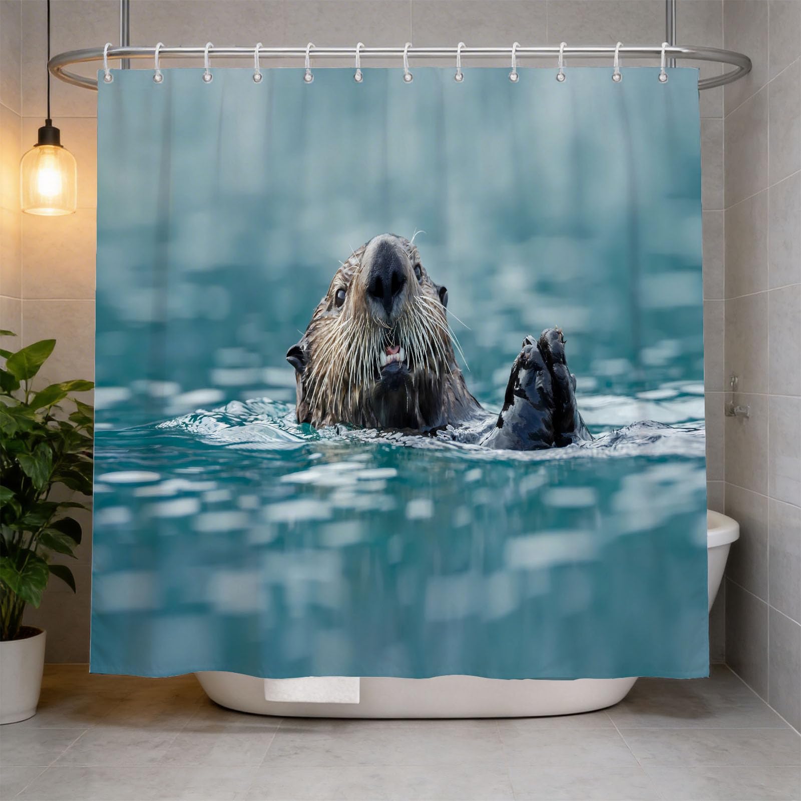 Hongduo 3D Otter Motif Shower Curtain for Stalls Bathtubs Cute Bathroom Decor Shower Curtain Set Polyester Fabric Waterproof 200x200cm/79X79 Inch with Hooks