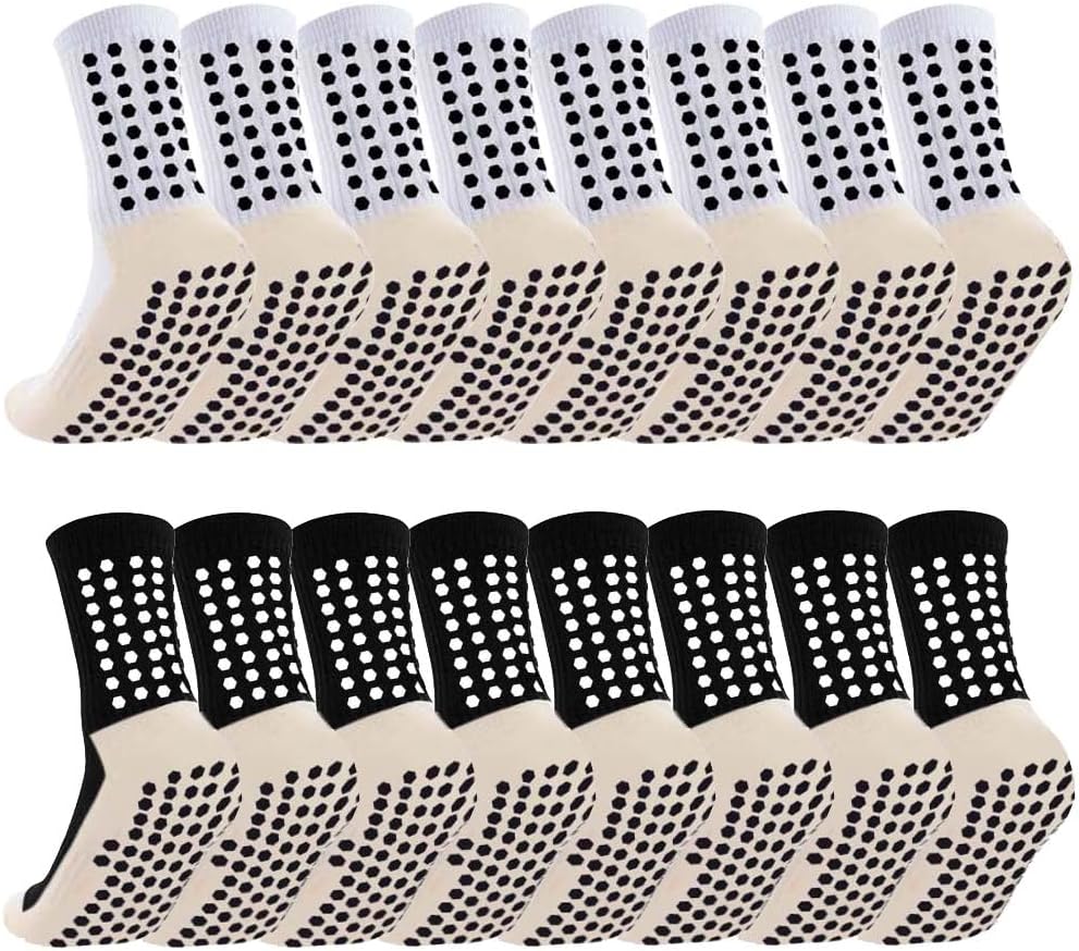 8 Pack Men's Soccer Socks Anti Slip Non-Slip Grip Pads for Football Basketball Spor...