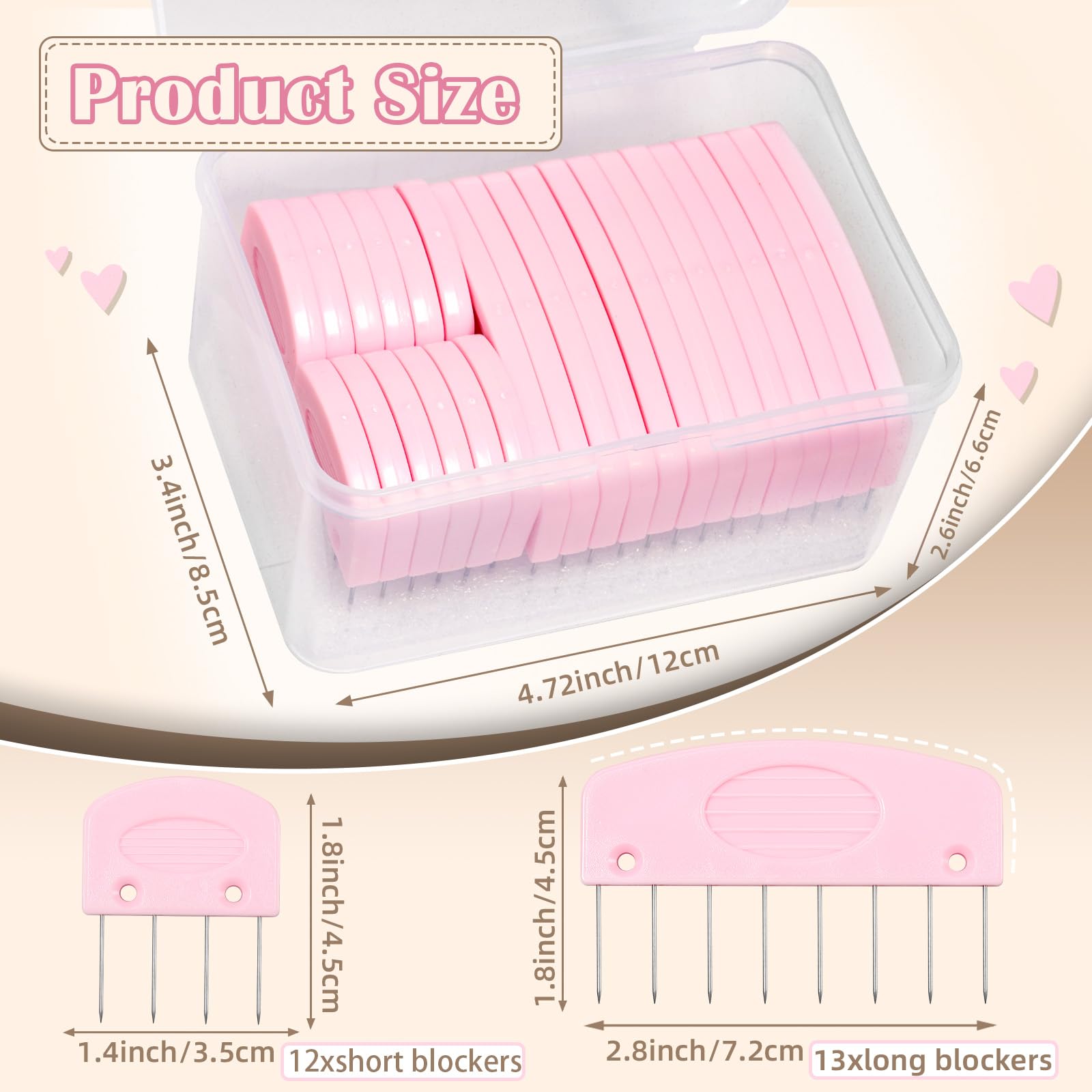 AnoleAir Knit Blocking Pins Kit, 25 Pcs Pink Color Knit Blocking Combs, Knit Blocking Combs for Blocking Knitting, Crochet, Lace or Needlework Projects,Knitting Block Tool for Blocking Mats
