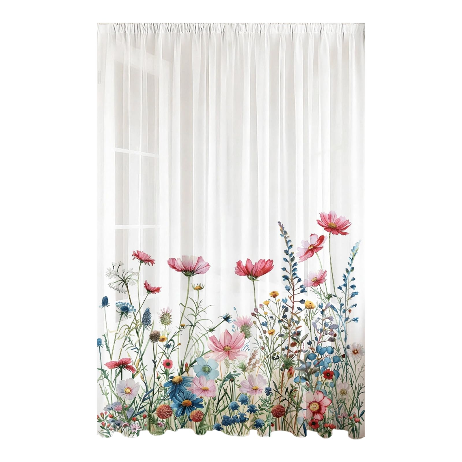 Qusinfc Nature Floral Window Drape Polyester Fabric Home Decor Room Darkening Polyester Window Voile Panel
