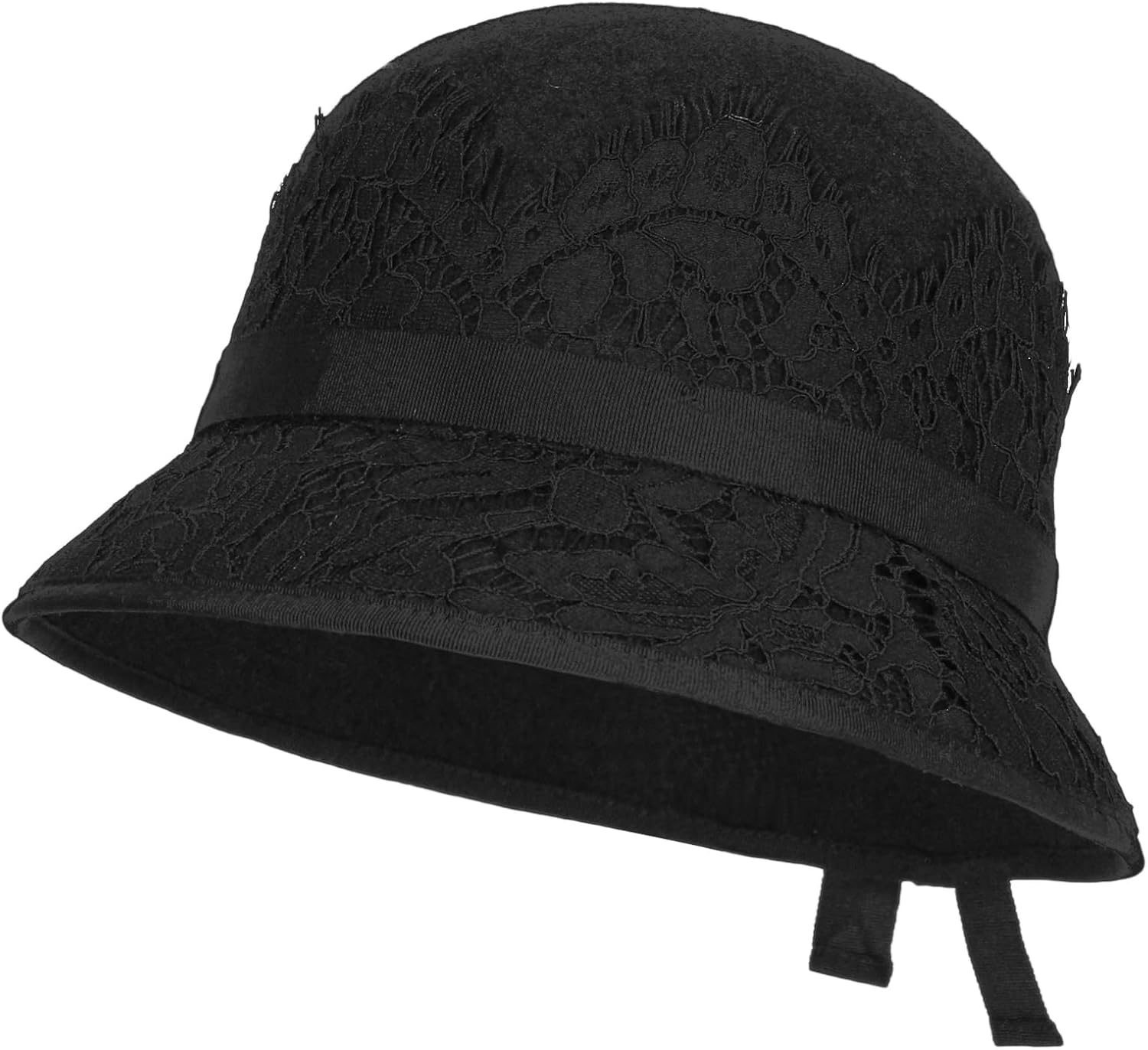 Winter Bucket Hats for Women 100% Wool Derby Hat Lady Church Cap Lace Fedora Hat