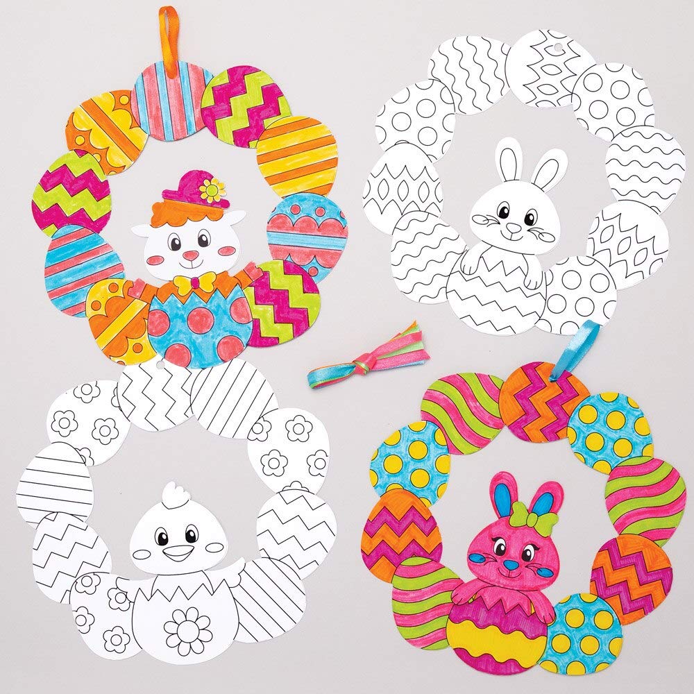 Baker Ross AT528 Easter Colour In Wreaths - Pack of 8, Creative Art And Craft Supplies For Kids To Make And Decorate