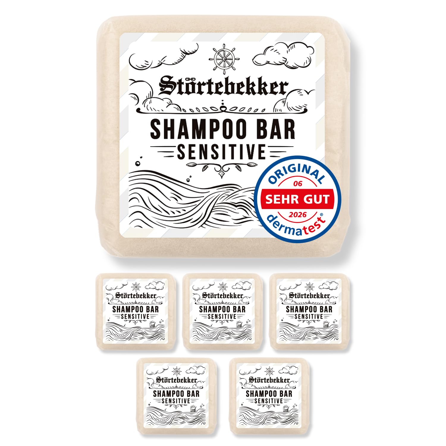 NEU: Störtebekker® Premium Festes Shampoo Sensitive - pH-neutral & mild | 6x100g - festes Shampoo für trockene Kopfhaut - pH neutrales Shampoo - milde Reinigung ohne Austrocknen - bei juckender Haut