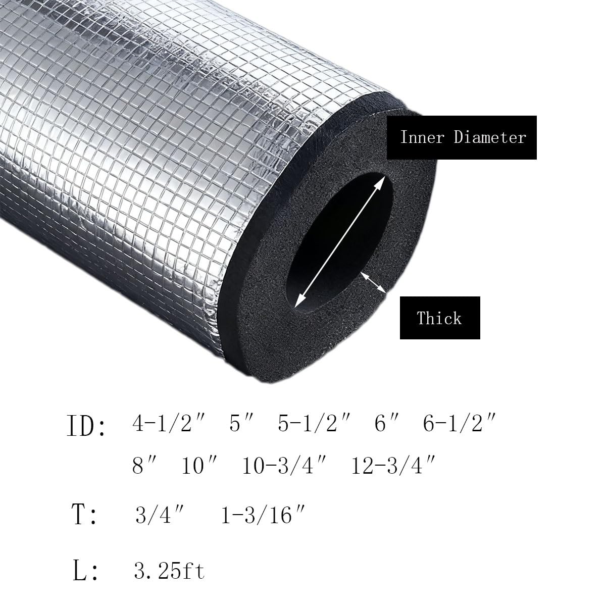 Samoprzylepna rurka z pianki izolacyjnej z folii aluminiowej – owijka na rurę o długości 3,25 stopy, 1 szt.(ID 10″xT 3/4″)
