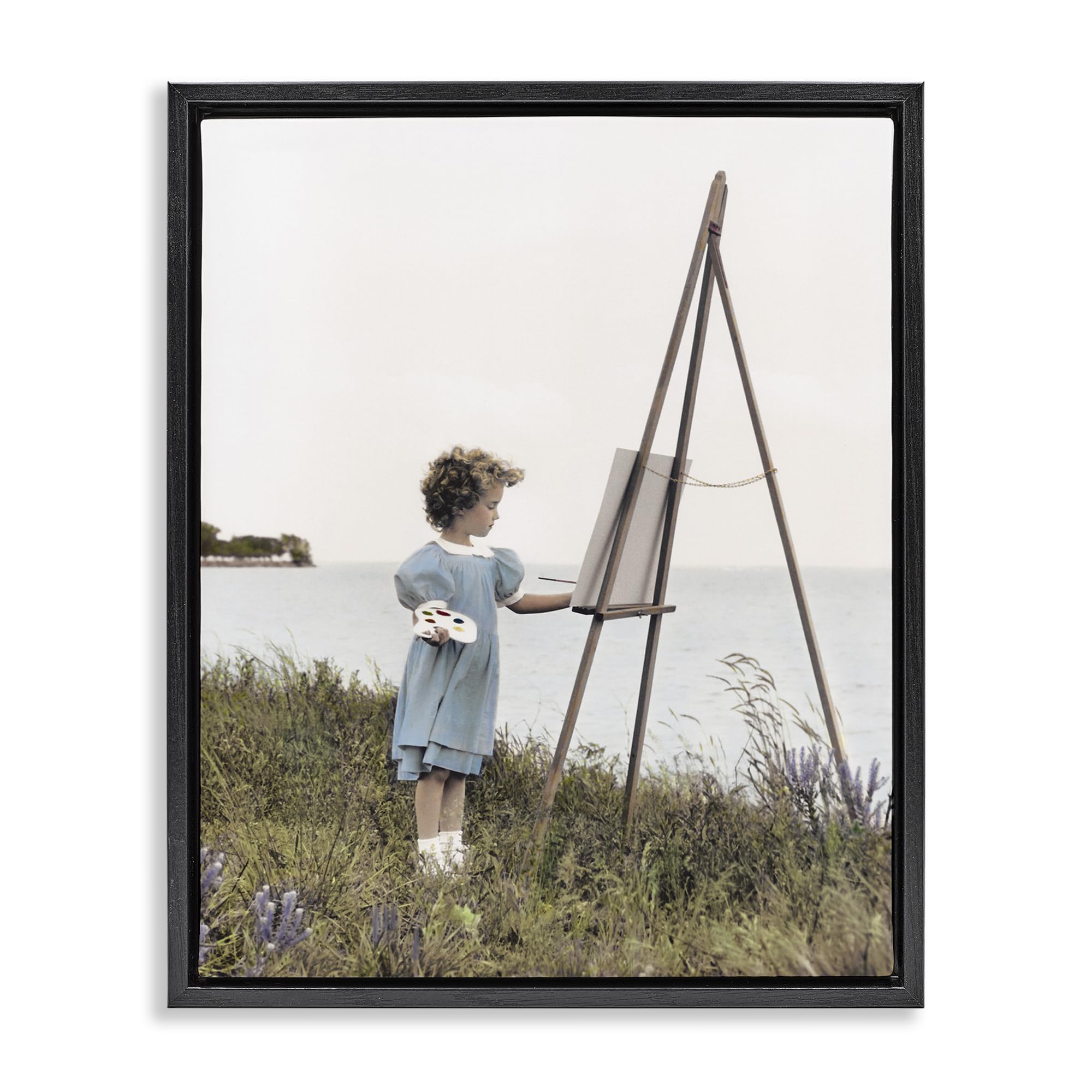 Stupell Industries Jet Black (Matte) 'Child Painting On Easel'| Floating Frame Canvas Art