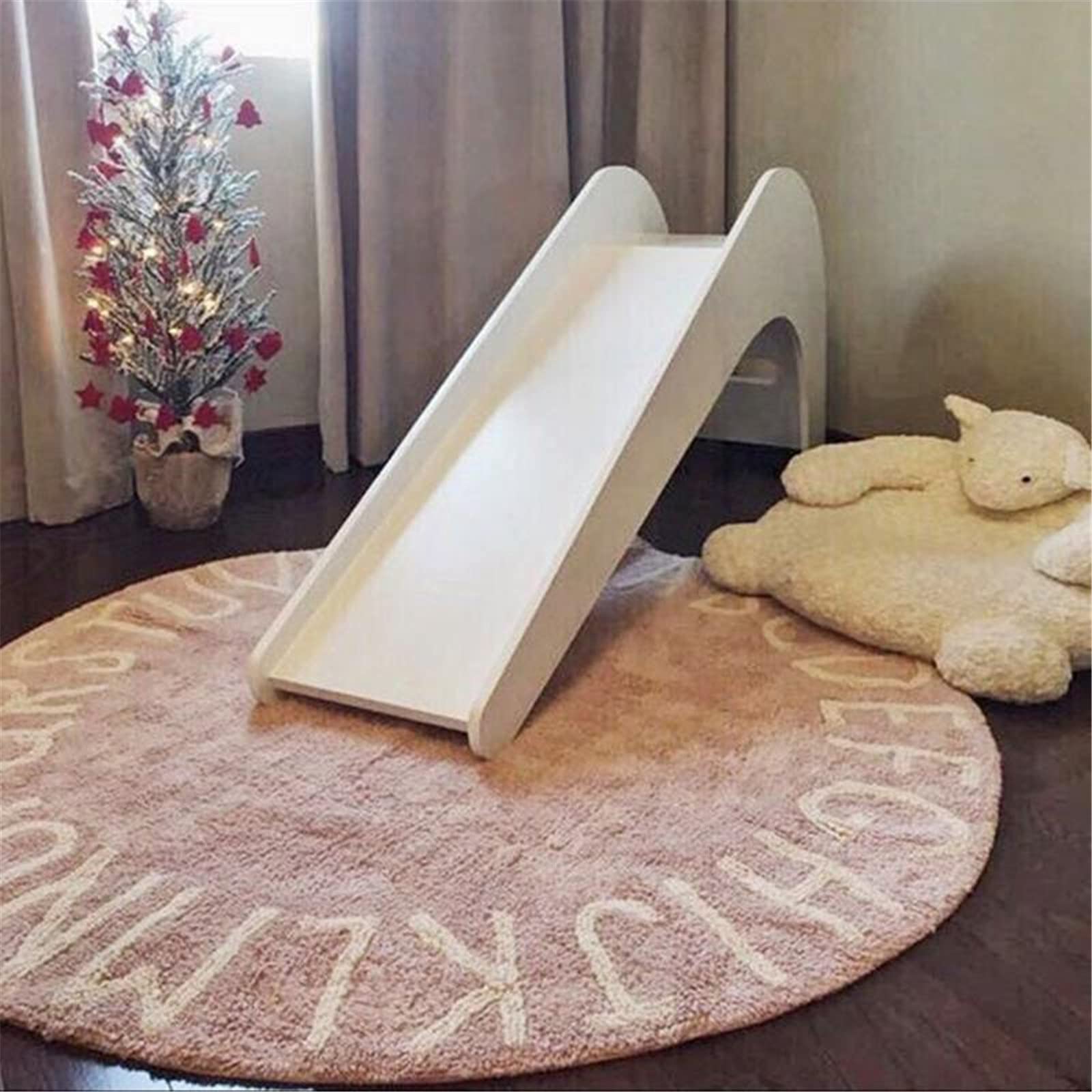 SWECOMZE Rund Weich Alphabet Kinder Teppiche rutschfeste Waschbare Kinder Pädagogischer Lernteppich für Schlafzimmer Wohnzimmer Spielteppich Für Kinderzimmer (Rosa,120 * 120CM)