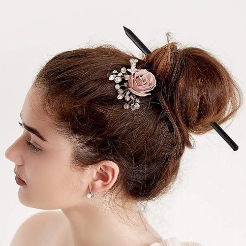 Miniatura 3 de WILLBOND 20 palillos de pelo de madera vintage, palillos para el cabello, pinzas largas negras, palillos de pelo chinos para mujeres y niñas,