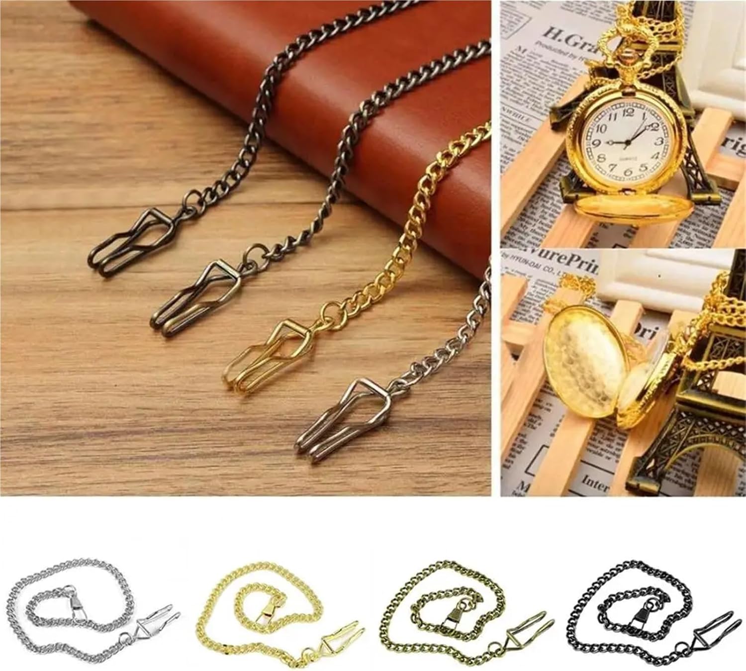 Pocket Watch Chain 6-Pack Loop Pocket Watch Chains, Durable Unisex Twisted Chain for Banquet & Fashion(Black)