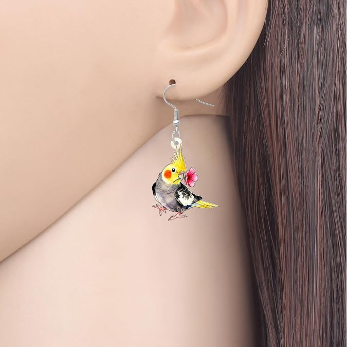 DUOWEI Cute Acrylic Parrot Earrings Macaws Dangle Jewelry for Women Summer Spring Accessories Hawaiian Gifts