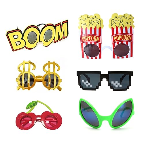 JQUAL Party Sunglasses - 6 Pairs of Fun Hawaiian Glasses, Birthday Party Glasses, Party Favor