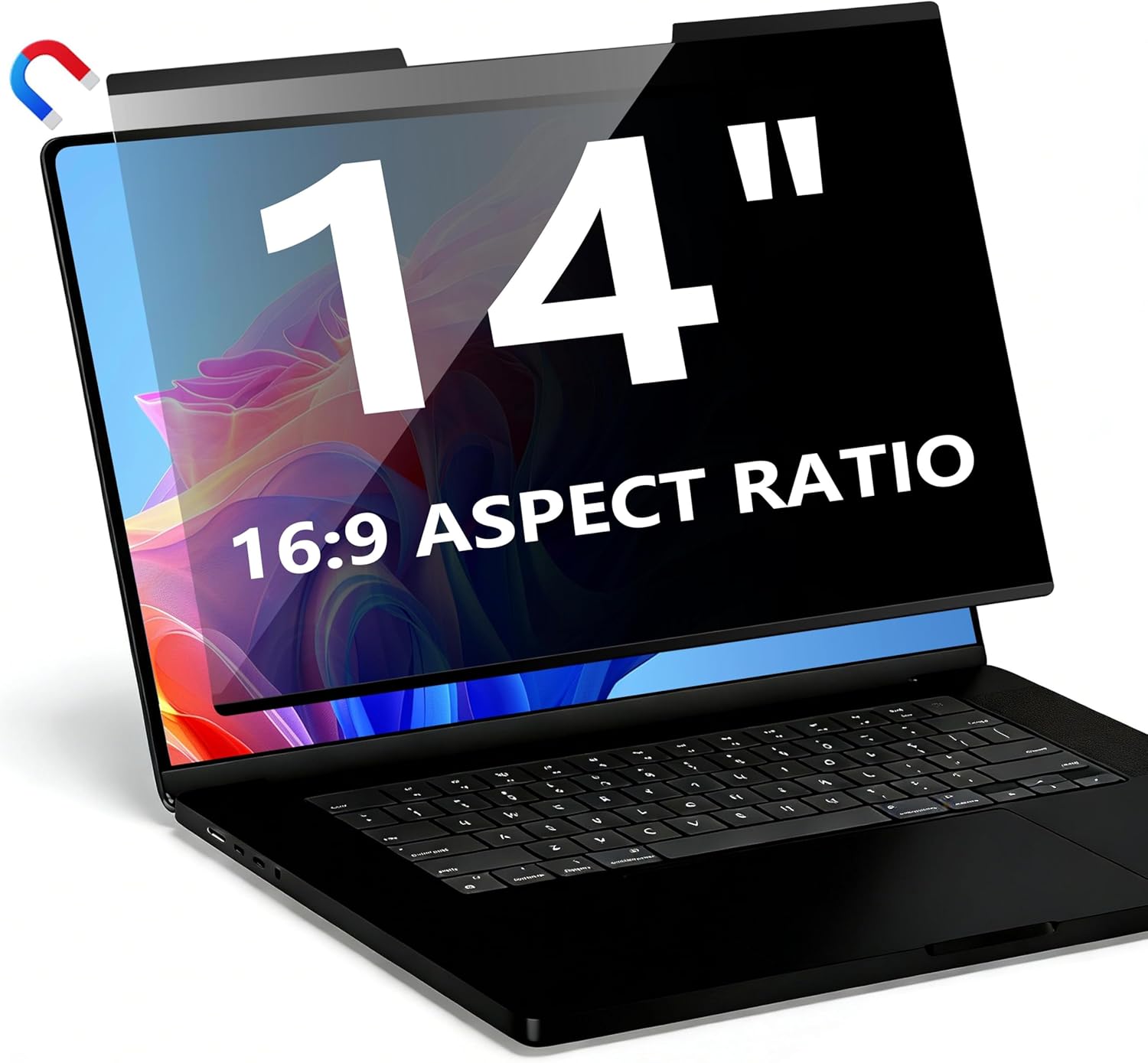 Magnetic Laptop Privacy Screen 14 Inch 16:9, Removable Computer Privacy Filter Shield and Anti Glare Blue Light Screen Protector, Compatible with HP Dell Acer Asus Samsung Lenovo ThinkPad