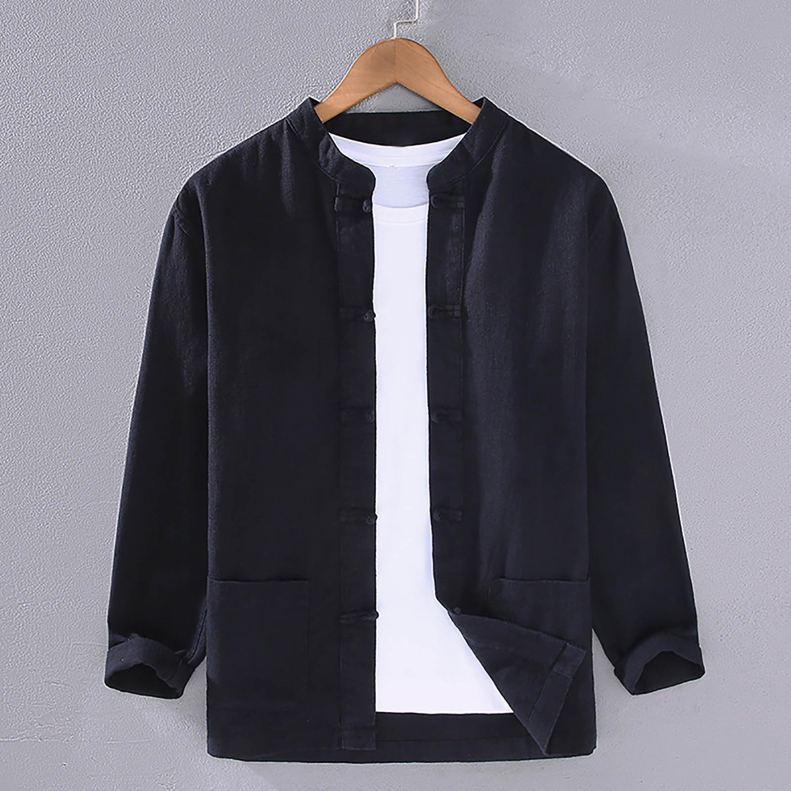 Camicia in Flanella Classiche a Maniche Lunghe da Uomo Stile Casual con Bottoni Forma di Rana, Adatta per Occasioni Meditazione Zen Traspirante dalla vestibilità Normale Party