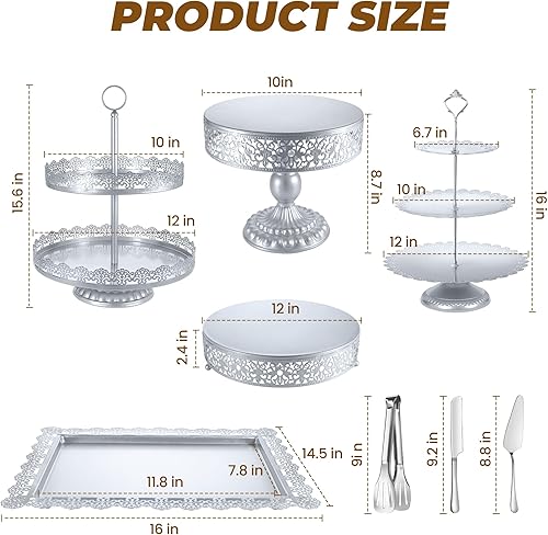 Miniatura 9 de Soporte redondo de encaje de metal dorado de 10 pulgadas para tartas de boda, soporte de exhibición de postres con acabado metálico brillante para