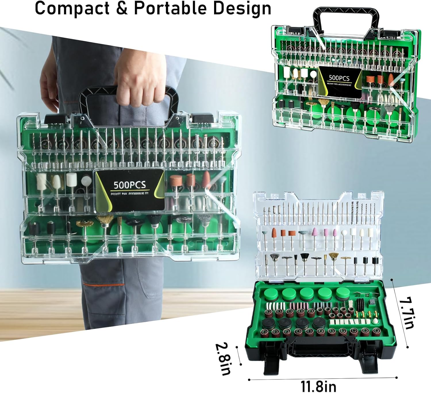 500PCS Rotary Tool Accessories Kit Compatible with Dremel - Cutting Sanding Grinding Polishing for Wood Metal Plastic Glass DIY Craft Jewelry