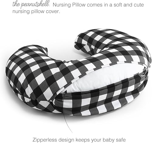 Miniatura 3 de The Peanutshell Almohada de lactancia a cuadros de búfalo negro y blanco para lactancia materna  Funda de almohada y almohada de lactancia para