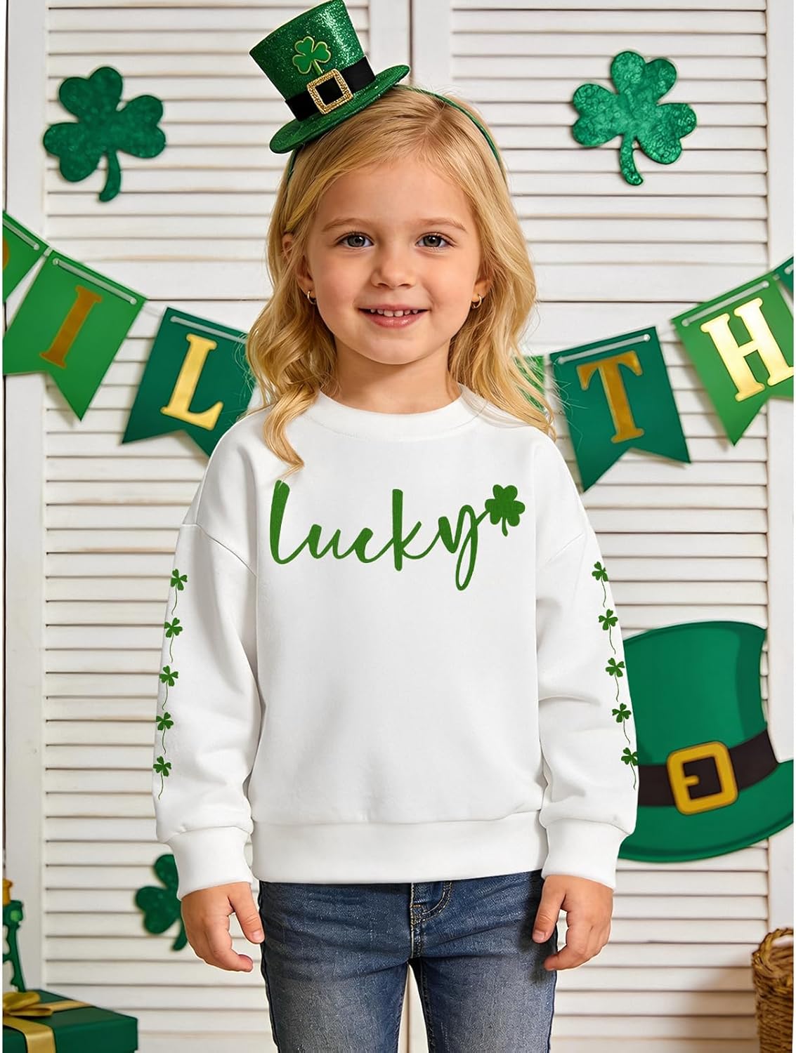 Toddler Baby Girl St Patricks Day Sweatshirt Lucky Clover Shamrock Shirt Outfit Long Sleeve Irish Pullover Clothes - Image 2