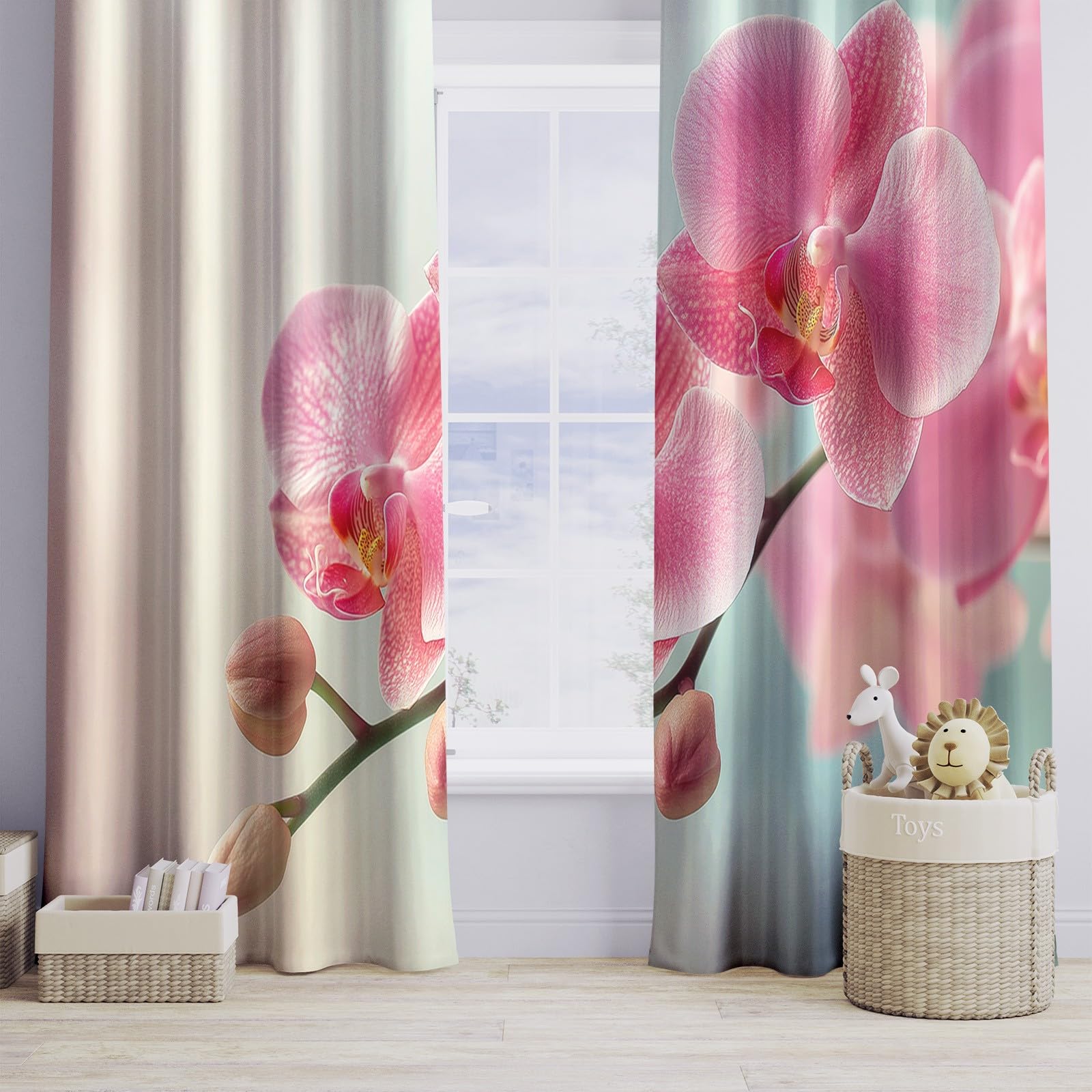 Zasłony zaciemniające z roślinnymi kwiatami do sypialni, fotografia roślinna, orchidea, zasłony z przelotkami, izolacja termiczna, zasłony do salonu, dekoracje okienne, dekoracja pokoju, 233 x 183 cm