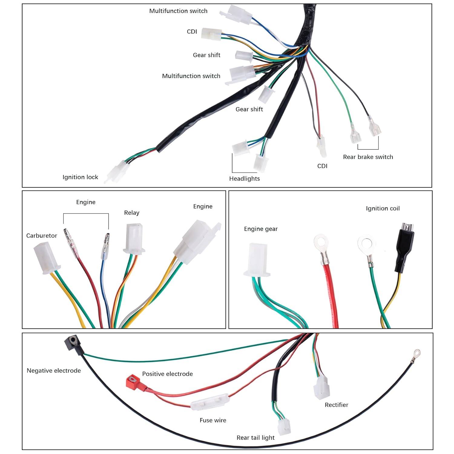 Complete Wiring Harness kit Electrics Wire Loom Assembly with Full Copper Wire for GY6 4-Stroke Four Wheelers Engine Type 125cc 150cc Pit Bike Scooter ATV