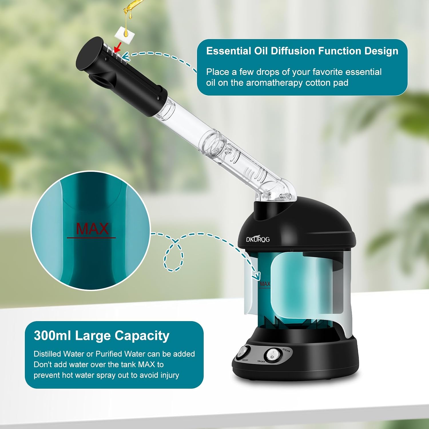 Facial Steamer, Nano Ionic Face Steamer for Facial Deep Cleaning Portable Ozone Steamer with Extendable 360° Rotating Arm, Humidifier for Home Salon Spa or Personal Care (Black)