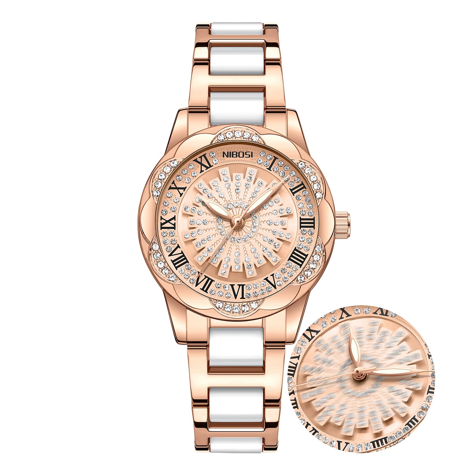NIBOSI Orologio da donna analogico al quarzo orologio alla moda con quadrante diamantato orologio unico con quadrante girevole Classico