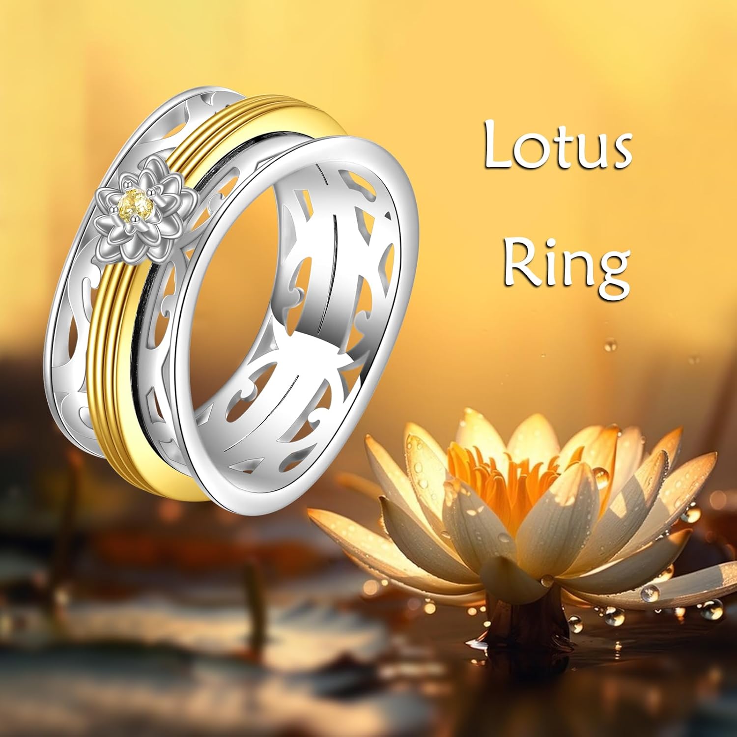 TIGER RIDER Lotus Ring for Women Fidget Rings for Anxiety 925 Sterling Silver Spinner Rings Jewelry Birthday Gifts 8#