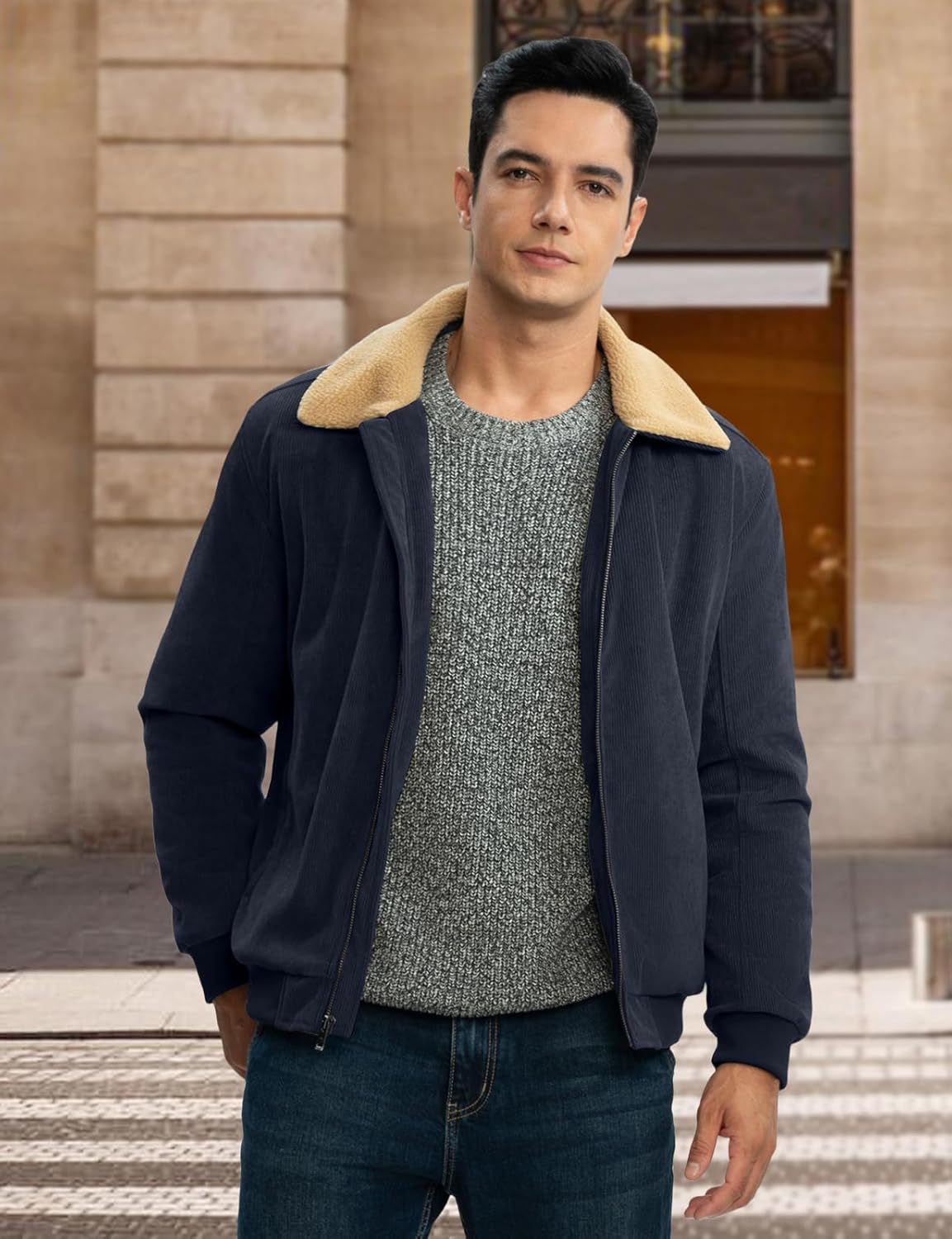 TBMPOY Men's Corduroy Jacket Sherpa Fleece Lined Casual Coat Turn-Down Collar Winter Warm Thickened Jackets with Pockets - Image 3