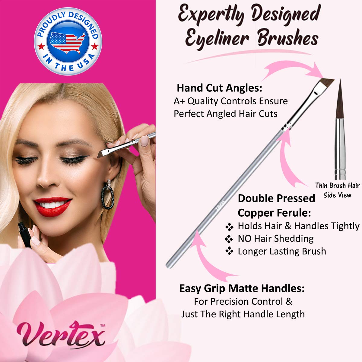 Angled Eyeliner Brush Slanted - Small Thin Winged Liner For Clean Lines To Apply Smooth Liquid Gel Liner For A Fine Wing | Application Of Flat Angle Edges Allows Precision Control Sexy Cat Eyes : Beauty & Personal Care