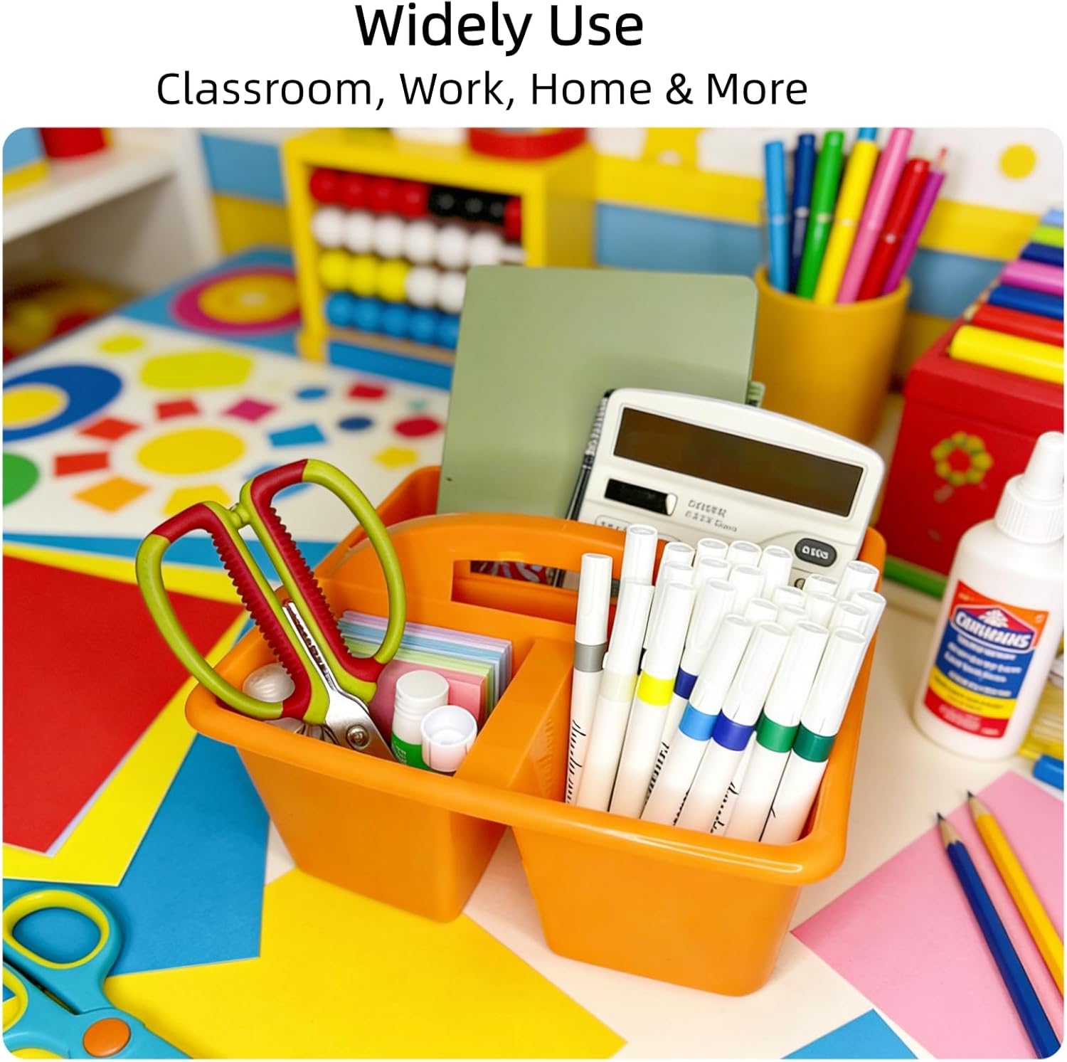 6 Pack Classroom Caddy, Art Caddy with 3 Compartment, Portable Storage Bin for Classroom, Office, and Home, Multiuse Table Organizer with Handle, Durable & Drop-Proof, Rainbow Colors